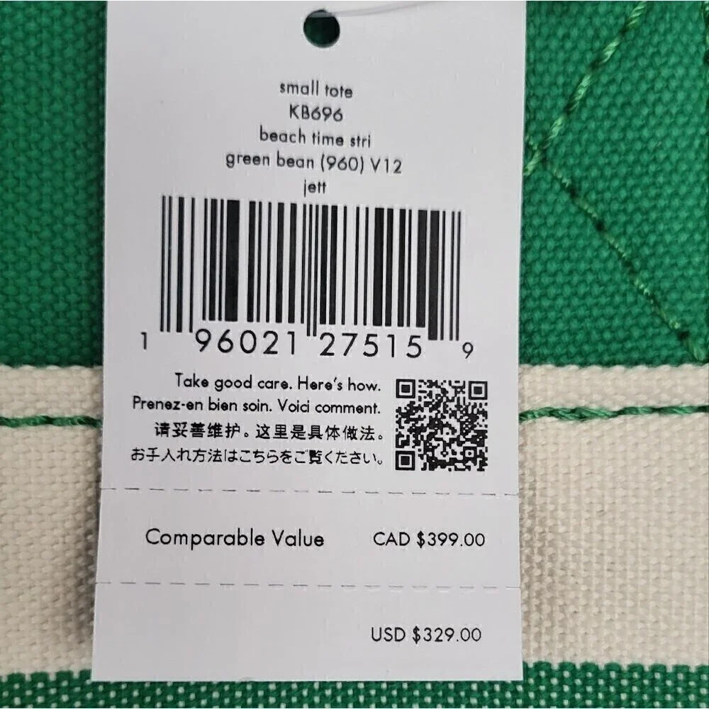Kate Spade Jett Beach Time Stripe Small Tote in Green Bean